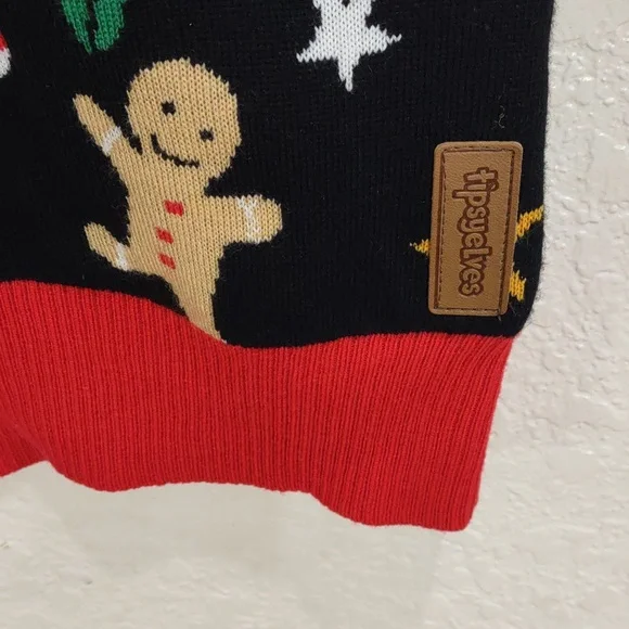 Tipsy Elves Black Cardigan with Red Trim and Festive Motifs - Picture 6 of 17